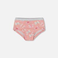 Printed Organic Cotton Boyshort Panty Pink And Blue Butterflies On Old Pink