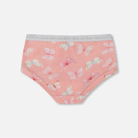 Printed Organic Cotton Boyshort Panty Pink And Blue Butterflies On Old Pink