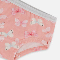 Printed Organic Cotton Boyshort Panty Pink And Blue Butterflies On Old Pink