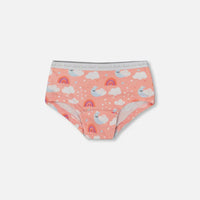 Printed Organic Cotton Boyshort Panty Rainbow On Light Coral