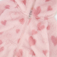 Baby Hooded Full Zip Faux Fur Jacket Pink With Hearts