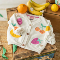 Cream knit cardigan with fruit patterns, baby