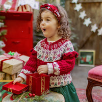 RED KNIT CARDIGAN WITH JACQUARD PATTERNS, BABY