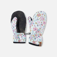 Mid-Season Mittens In Recycled Polyester Blue Mini Flower Print