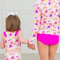 Girls Cowgirl Cutie Racerback Flutter Tankini 2-Piece Swimsuit