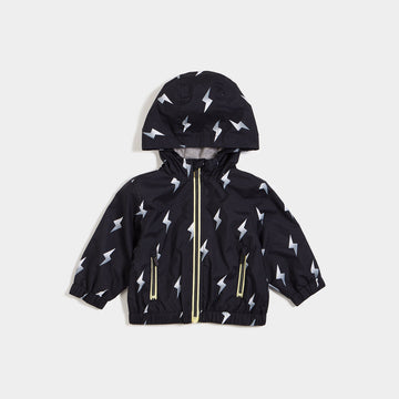 Lightning Bolts Print Hooded Baby Rain Jacket