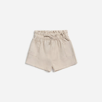 Beige Woven Lyocell Paperbag Waist Shorts