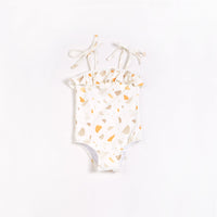 Golden Pebble Terrazzo Ruffle-trimmed Swimsuit