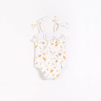 Golden Pebble Terrazzo Ruffle-trimmed Swimsuit