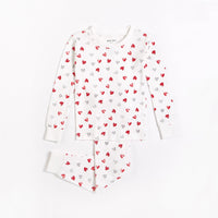 Hearts Print on Off-White PJ Set