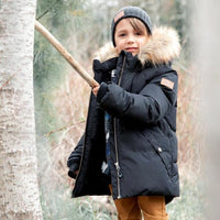 Black Hooded Faux-Fur Winter Puffer Parka