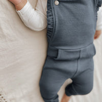 Corduroy Ruffle Romper in Moonstone