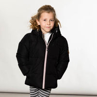 Black Puffy Winter Jacket With Faux Fur Leopard Print Hood