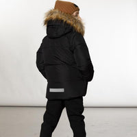 Black Hooded Faux-Fur Winter Puffer Parka