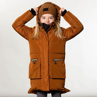 Brown Hooded Winter Puffer Long Coat With Pockets