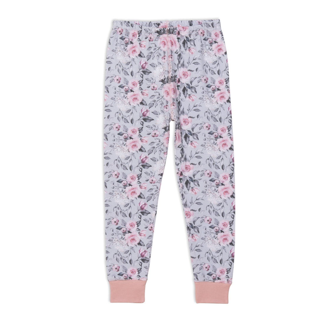 Organic Cotton Two Piece Printed Pajama Set Grey With Roses