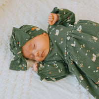 GREEN PATTERNED BODYSUIT DRESS IN ORGANIC COTTON, NEWBORN