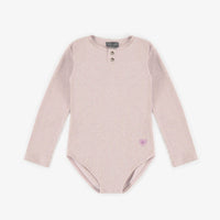 PINK HENLEY COLLAR BODYSUIT IN IRREGULAR RIBBED KNIT, CHILD