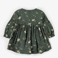 GREEN PATTERNED BODYSUIT DRESS IN ORGANIC COTTON, NEWBORN