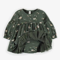 GREEN PATTERNED BODYSUIT DRESS IN ORGANIC COTTON, NEWBORN