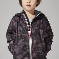 Sam Print - Kids Black Camo Full Zip Packable Rain Jacket