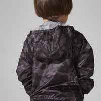Sam Print - Kids Black Camo Full Zip Packable Rain Jacket