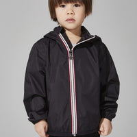 Sam - Kids Black Full Zip Packable Rain Jacket