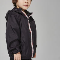 Sam - Kids Black Full Zip Packable Rain Jacket
