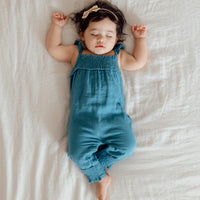 Organic Muslin Sleeveless Romper in Pacific