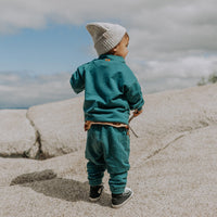 DARK AQUA QUARTER ZIP SWEATSHIRT, BABY