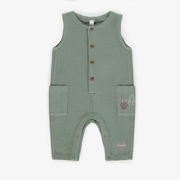 GREEN ONE-PIECE IN ORGANIC CREPE FRENCH TERRY, NEWBORN