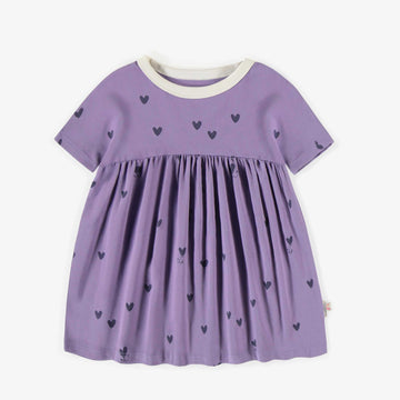 PURPLE DRESS WITH HEARTS IN SOFT JERSEY, BABY