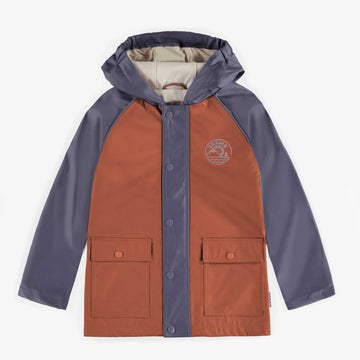 RUST AND BLUE WATERPROOF COAT IN POLYURETHANE, CHILD