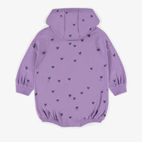 PURPLE HEART-PATTERNED HOODED ONE-PIECE IN SOFT JERSEY ORGANIC COTTON, NEWBORN