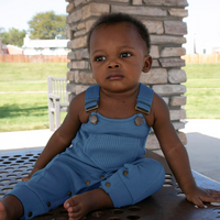 Organic Footless Ribbed Overall in Sky