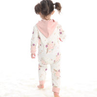 Bamboo Fleece Hooded Romper w/Zipper (Fall Floral Print)