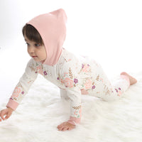 Bamboo Fleece Hooded Romper w/Zipper (Fall Floral Print)
