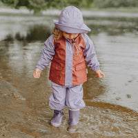 PURPLE PATTERNED POLYURETHANE RAIN OVERALLS, BABY