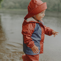 RUST AND BLUE WATERPROOF COAT IN POLYURETHANE, BABY