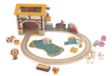 Farm Play World with Wooden Train Tracks