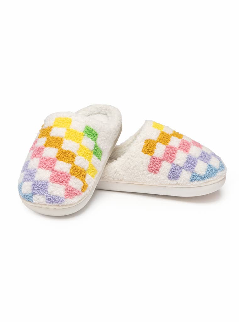 Indoor / Outdoor Slippers - Kids - Rainbow Checkered - White