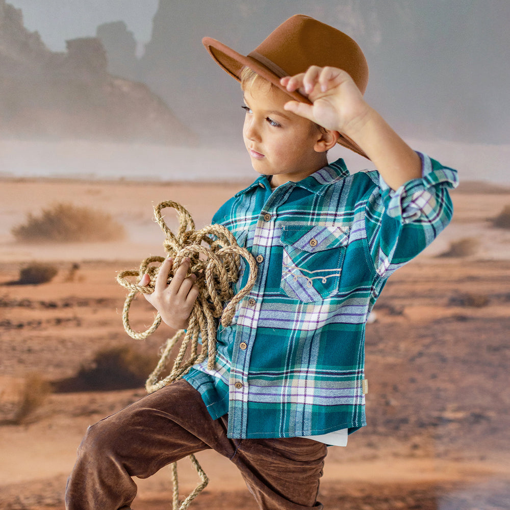 Turquoise plaid shirt, child