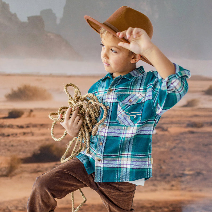 Turquoise plaid shirt, child
