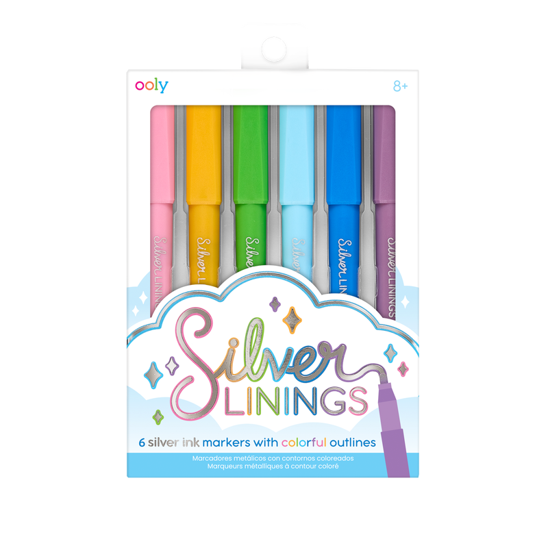 silver linings outline markers - set of 6