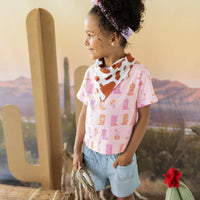 Pink T-shirt with cowboy boot all over print, child