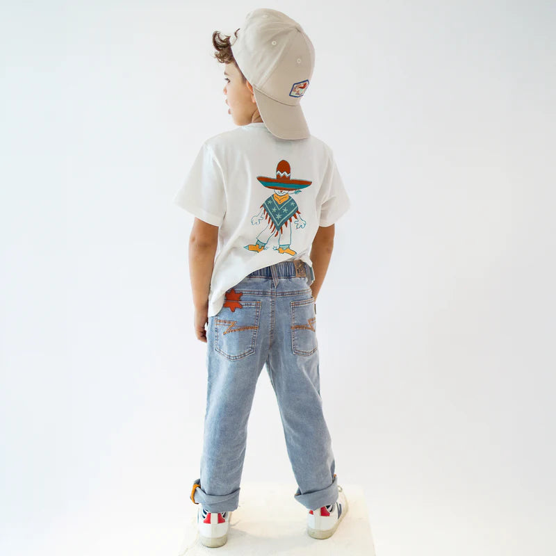 Pale blue jeans with star patch, child