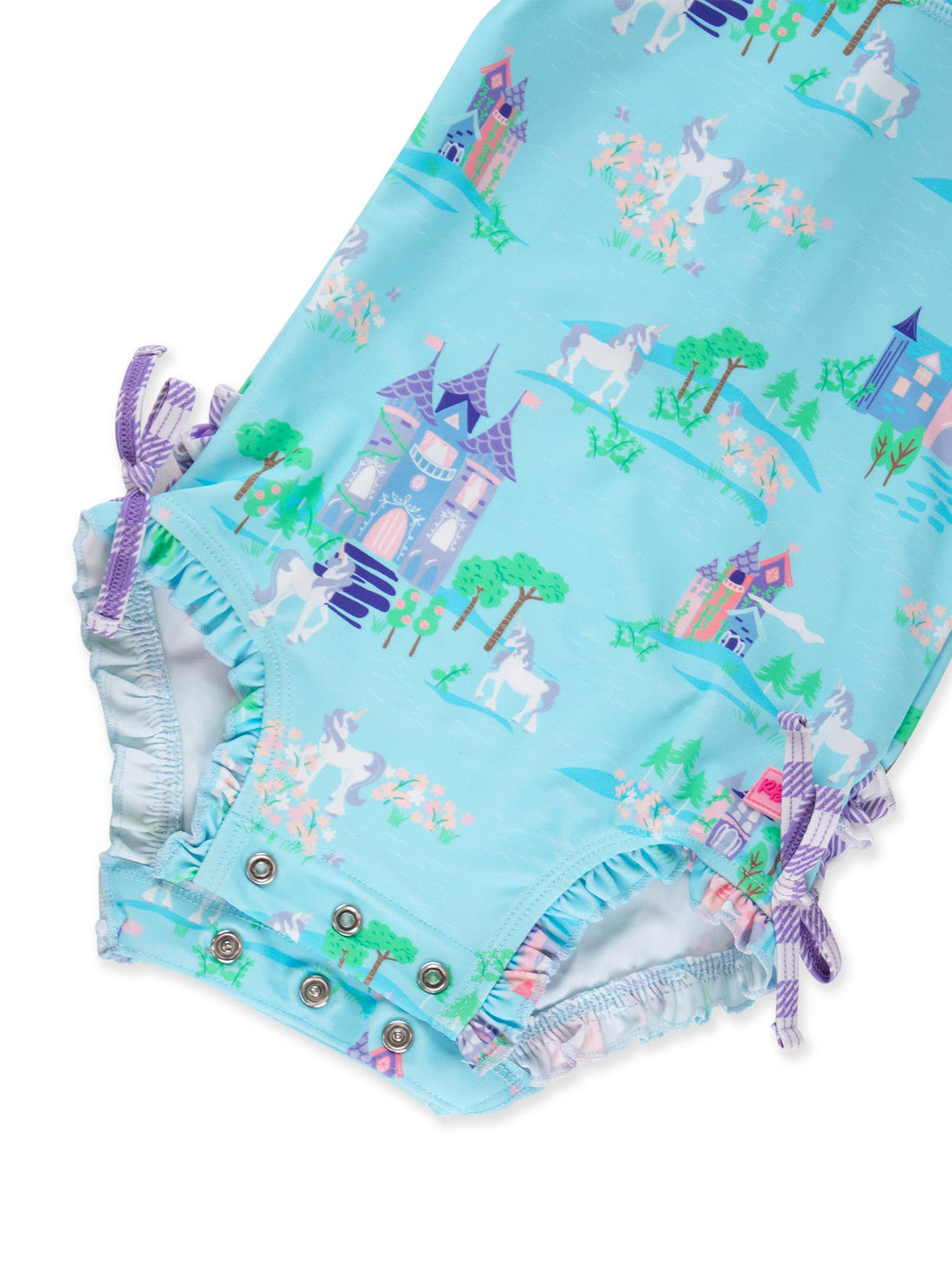 Baby Girls Once Upon a Castle Long Sleeve One Piece Rash Guard Swimsuit with Signature Rear Ruffles
