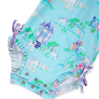 Baby Girls Once Upon a Castle Long Sleeve One Piece Rash Guard Swimsuit with Signature Rear Ruffles