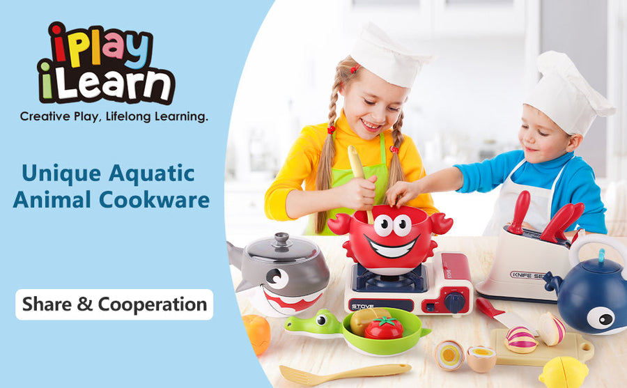 Kids Kitchen Cooking Toy Set Pretend Play Cookware Playset