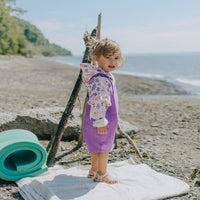 SHORT PURPLE OVERALL WITH RUFFLED STRAPS IN COTTON, BABY